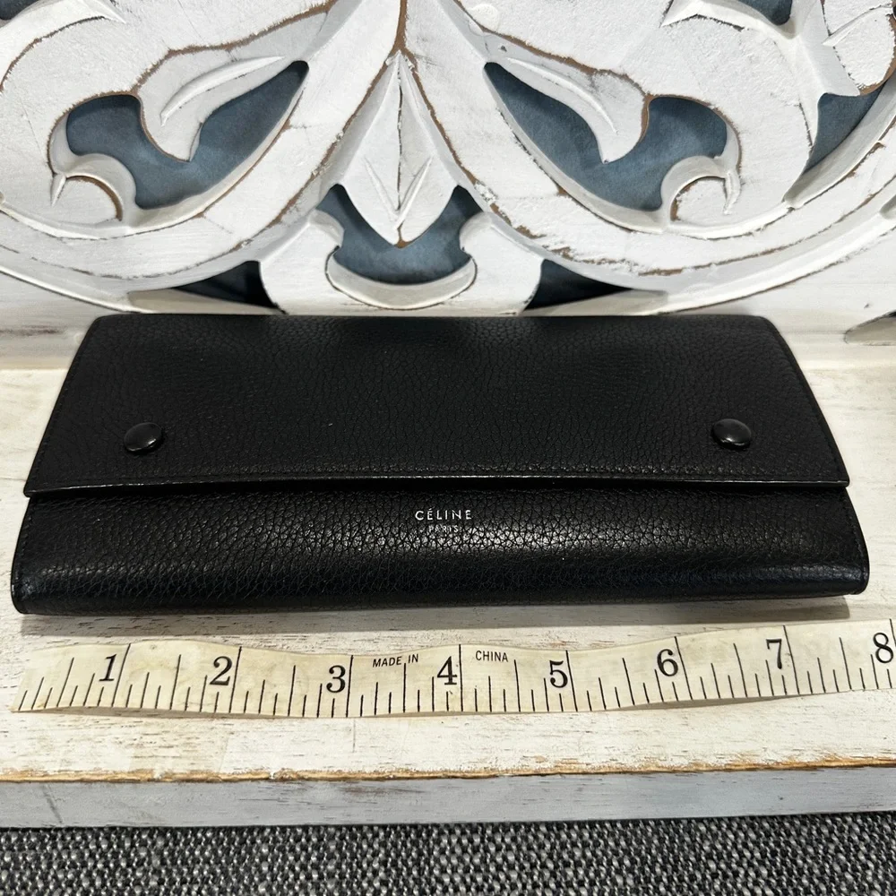 Celine Black Leather Flap Long Wallet Yellow Interior w COA - Picture 3 of 6